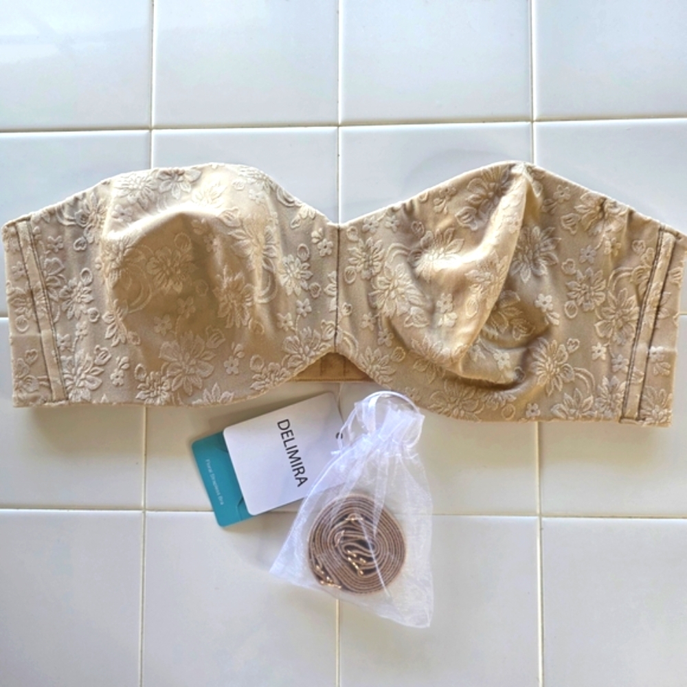 Women's Strapless Floral Bandeau - Beige